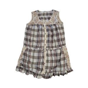 Mur Mur Women's plaid sleeveless button up tunic size M drawstring waist casual